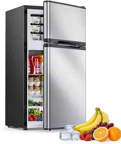 2.5 Cu.Ft Mini Fridge with Freezer, Double-Door Compact Refrigerator for Apartment/Dorm/Office, Silv
