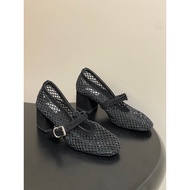 Alaia Ladies 2026 Spring Summer Mesh Hollow Block Heel Shoes