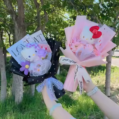 Copyright Hello Kitty Plush Dolls With Artificial Flowers Creative Bouquets Christmas Birthday Gradu