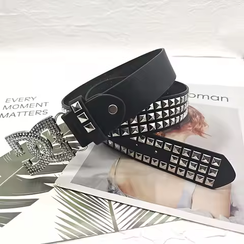 YK2 luxury women rhinestone punk belt hot girl fashion rivet leather embedded decorative unique styl