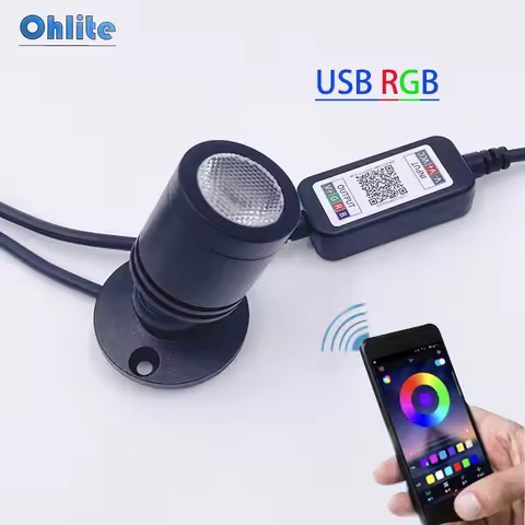 OhliteLED Smart Bluetooth APP Control RGB LED Spotlight USB 5V Adjustable Colour Mini Ceiling Spotli