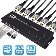 4K HDMI KVM 4 In 1 Out Video Cutting 4X1 Seamless Quad Multi-viewer KVM Switcher For 4 Computer PC