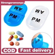 strongaromonyu 2 Grids Waterproof Pill Organizer Portable Oval Pill Box Pill Container Daily AM&PM C