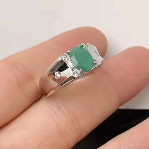 Classic 925 Silver Emerald Ring 7mm*9mm 2ct Natural Emerald Silver Ring 18K Gold Plated Gemstone Jew