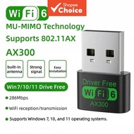Wifi6 AX300 Dual-Band (2.4G/5G) Wireless Adapter for Windows 7/10/11, High-Speed Penyesuai Tanpa Way
