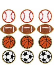 3入組球類運動熱縫貼,兒童足球棒球籃球橄欖球足球維修貼片套裝,可縫製刺繡縫章diy配件,適用於背包、衣服、褲子、帽子、牛仔褲