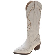 Plus Kích Thước Cổ Chữ V Ống Cao Hiệp Sĩ Giày Họa Tiết Hoa Mũi Nhọn Thu Đông Giày Chelsea Boot Nữ Đế