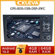 เครื่องเล่นมัลติมีเดียวิทยุติดรถยนต์2 Din แอนดรอยด์14 DSP + Carplay 4GB + 64GB DVD สำหรับ Audi A4 B6