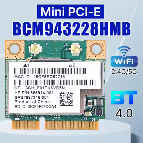 300M Mini PCIe Wireless Card Bluetooth 4.0 BCM943228HMB Dual Band 2.4+5G 802.11a/b/g/n For Lenovo E1