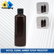250ML AMBER PRESSTOP CLEAR BOTTLE 250ML PRESSTOP PLASTIC BOTTLE REFILLABLE CONTAINER
