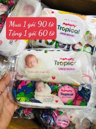 [ Mua 1 tặng 1] Combo 6 gói khăn ướt nhiệt đới Mamamy Tropical 90 tờ có nắp