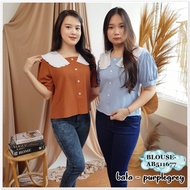 AB511677 Baju Atasan Wanita Blouse Korea Import Biru Putih Pink Orange