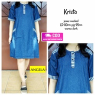 Dress Jeans Jumbo Wanita Terbaru Sabrina Dress Pendek Kasual Daster Jeans Krista