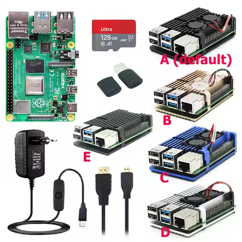Original Raspberry Pi 4 Model B Kit 1 2 4 8 GB RAM + Aluminum Case + 32 64 128GB TF Card + Power Ada