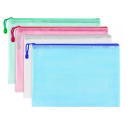 A4 Grid Zipper Bag A4 Information File Solid Color Transparent Mesh Storage 5 Colors C2-7