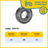 6309 ZZ 6309 2RS Ball Bearing Deep Groove 45x100x25mm