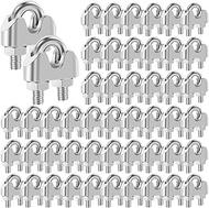 50Pcs Wire Rope Cable Clamps, 1/8 inch M3 Stainless Steel Wire Rope Cable Clip Clamp, U Bolt Saddle 