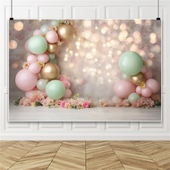Neutral Balloon Arch Backdrop Pink Green Gold Flower Bokeh Background for Bridal Baby Shower Celebra