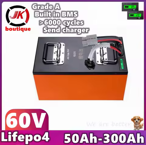 60V 50Ah 90Ah 100Ah 150Ah 180Ah 200Ah 300Ah Lifepo4 Battery for 3KW 6KW Scooter Tricycle Motorcycle 