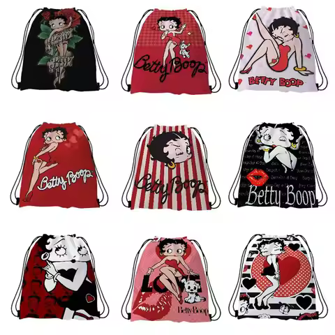 Popular Pretty Cartoon B-Betty B-boop Drawstring Bags Sports Backpack Gym Sackpack Water Resistant S