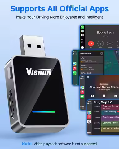 2-in-1 Wireless CarPlay & Android Auto Adapter, One-Click User Switching, Converts Wired to Wireless