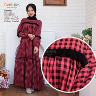 KATUN MERAH DB GS 666 Muslim Dress for Teenagers, Yendet Cotton, Red, Black, Tartan, Red, Black, Hal