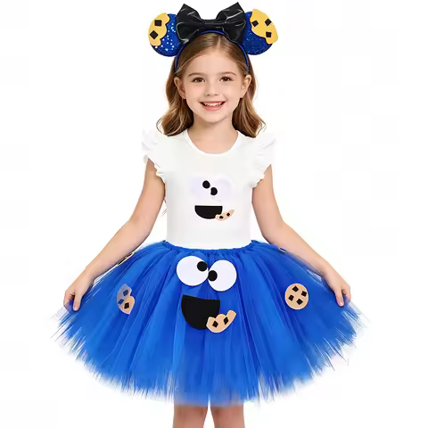 Baby Girls Cartoon Cookie Tutu Skirt Outfit for Kids Muppet Characters Monster Dress Up Costumes Hal