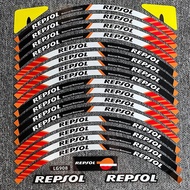 16ชิ้น17 "สติกเกอร์ยางล้อมอเตอร์ไซค์ Repsol เทปขอบสะท้อนแสงรถยนต์มอเตอร์ไซค์จักรยานรูปลอกอัตโนมัติสำหรับฮอนด้า