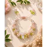 White bracelet with clear 4-leaf clover face women bracelet