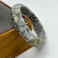 Carved Jade Bracelet Pixiu Pair Lucky Silver Coin Holder Size 58.2 Mm E684
