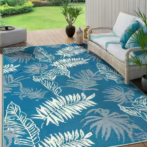 9‘x12' Outdoor Rug Waterproof Recycled Plastic Straw Rug Patio Rug Indoor Outdoor Carpet for Patio D