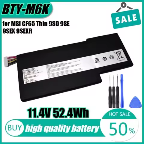 11.4V 52.4Wh BTY-M6K Laptop Battery for MSI GF65 Thin 9SD 9SE 9SEX 9SEXR 10SE10SDR GS73VR
