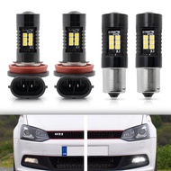 2Pc P21W 1156 BA15S DRL LED Daytime Running Light + 2pc LED Foglight Bulb For 09-17 VW Polo Mk5 Gti 
