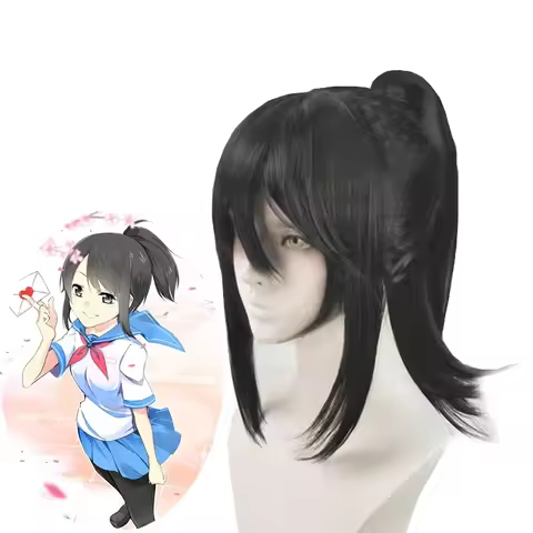 Games Yandere Simulator Ayano Aishi Cosplay Hairwear Black Synthetic Removable Ponytail Wig CapDqw2Q