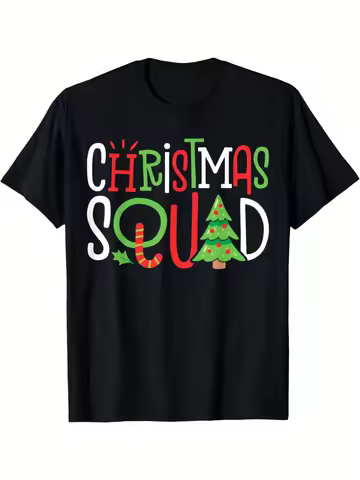 Christmas Squad Family T-Shirt - 180g Cotton, Matching Pajama Style, Xmas Tree Graphic