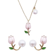 Women Temperament Tulip Flower Necklace Stud Earrings Elegant Tassel Set Necklace Necklace F7I4