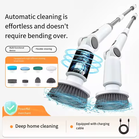 HOMFISH 2025 NEW 8-in-1 Electric Spin Scrubber Wireless Cleaning Brush Waterproof Bathroom Scrubber 