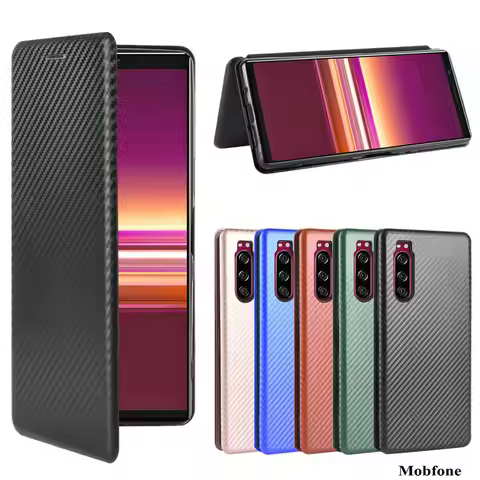 For Sony Xperia 1 5 10 V III IV ACE Case Flip Book Carbon Fiber Leather Cover Bumper For Sony 5 1 10