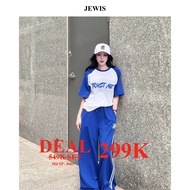 Set TRUST ME Jewis T-shirt Mixed with Blue and White Straight Pants, Personality Sports Style - J665
