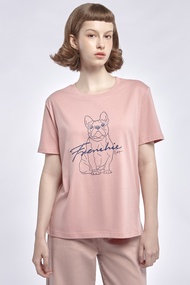 ESP เสื้อทีเชิ้ตลายเฟรนช์ชี่ ผู้หญิง สีชมพูอ่อน | Frenchie Tee Shirt | 06204