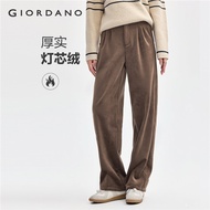 GIORDANO Women Pants Corduroy Fleece-Lined Smooth Warm Pants Half Elastic Waist Simple Fashion Casua