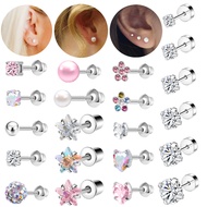Surgical Steel Earring 1 Pc 20G Cubic Zircon Stud Earring Pink Earring Pearl Ear Piercing Lobe Earri