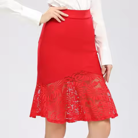 Wear Ruffles Hem Mermaid Style Plus Size Office Lace Skirts Women Pencil Skirt S-5XL