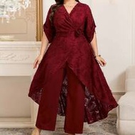 Plus Size Crossover Wrap Ruched Waist Floral Decor Mid-Rise Elegant Jumpsuit Birthday Dresses For Wo