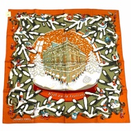 未使用 ★ HERMES Carre 90 Noel au 24 Faubourg（24 Faubourg 聖誕節）100% 真絲圍巾 POTIRON/VERT AMANDE/CORAIL 法國製造 