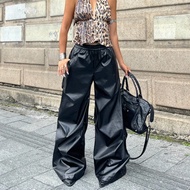 Women's Fall Streetwear Y2K Grunge Hippie Punk Rapper Basic Athleisure Leather Black Cargo Pants