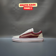 SEPATU VANS21 OLD SKOOL VAULT OG MAROON ABU-ABU LIST CREAM KANVAS 36-43