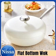 Flat Bottom Wok Nonstick-30 cm Woks and Stir Fry Pans Frying Pan Cookware with Lid for Cooking, Boiling, Sautee, Steam