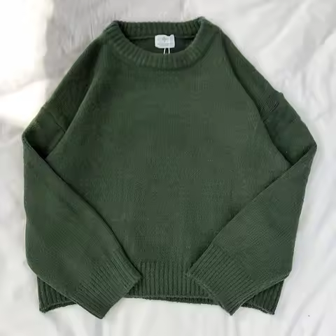 Vintage Y2K Oversized Green Sweater Crewneck Chunky Fuzzy Warm Cute Pullovers Autumn Winter Jumper