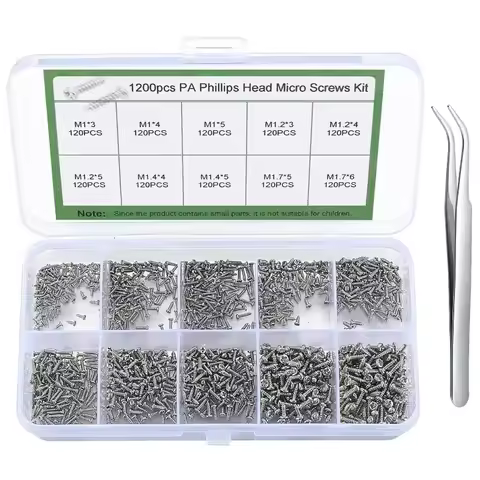 1200Pcs Mini Self-Tapping Electronic Screws kit DIY Sunglasses Watch Repair Screws with Tweezers M1/